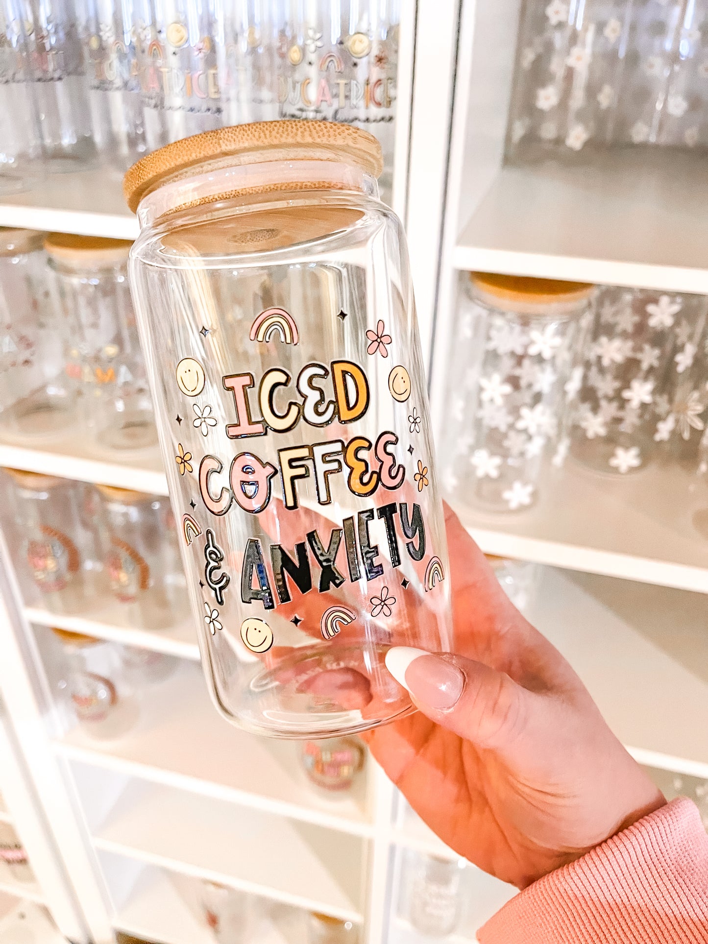 Iced Coffee & Anxiety | 16 oz | 25 oz | Couvercle & Paille Incluse