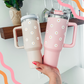 Tumbler Marguerite Cream Beige rosé | 40 oz | Couvercle & Paille Incluse.