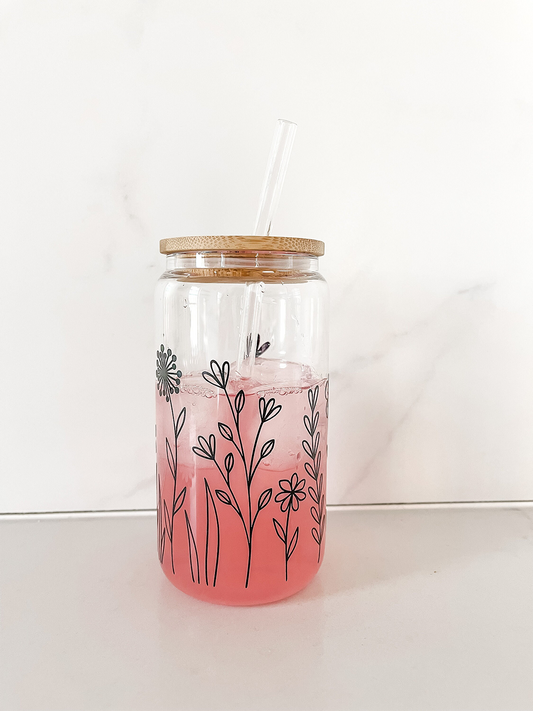 Modern Flower Glass 16 oz | 25 oz | Lid &amp; Straw Included