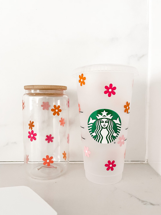 Verre Petites Fleurs 16 oz | 25 oz | Couvercle & Paille Incluse