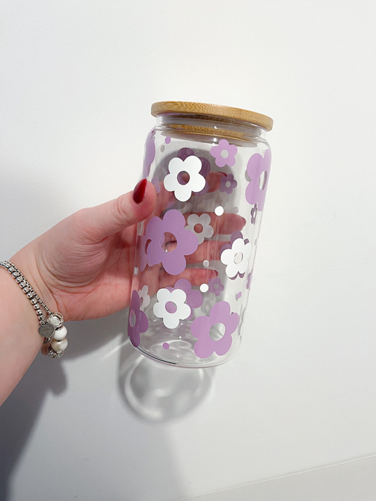 Verre Purple Daisy 16 oz | 25 oz | Couvercle & Paille Incluse