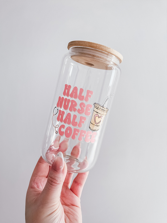 Verre Half Nurse Half Coffee 16 oz | 25 oz | Couvercle & Paille Incluse