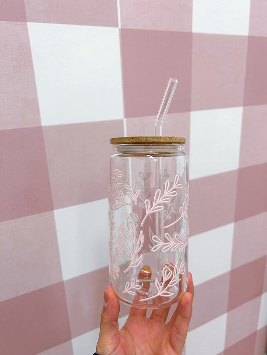 Fleur Moderne Rose | 16 oz | Couvercle & Paille Incluse