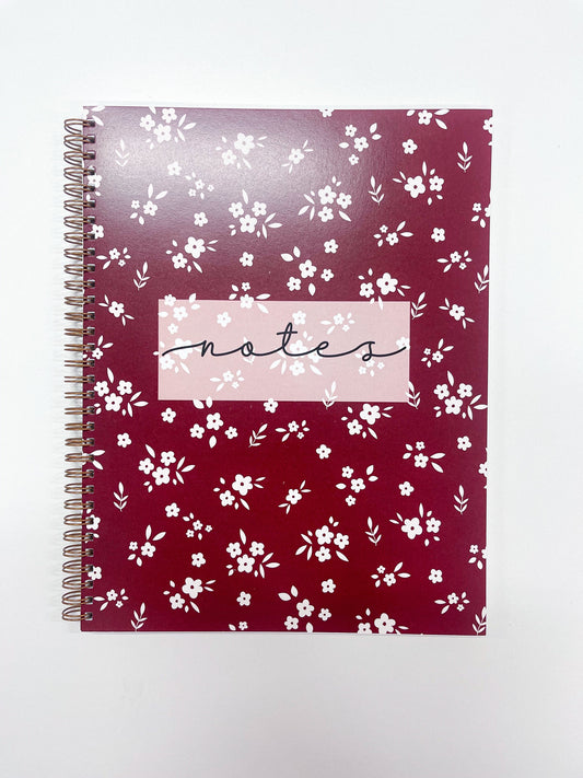 Cahier de notes | Bourgogne et fleurs blanches