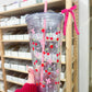 Bouteille 32 oz en acrylique | Cerises, fraises et boucles | Couvercle & Paille Inclus