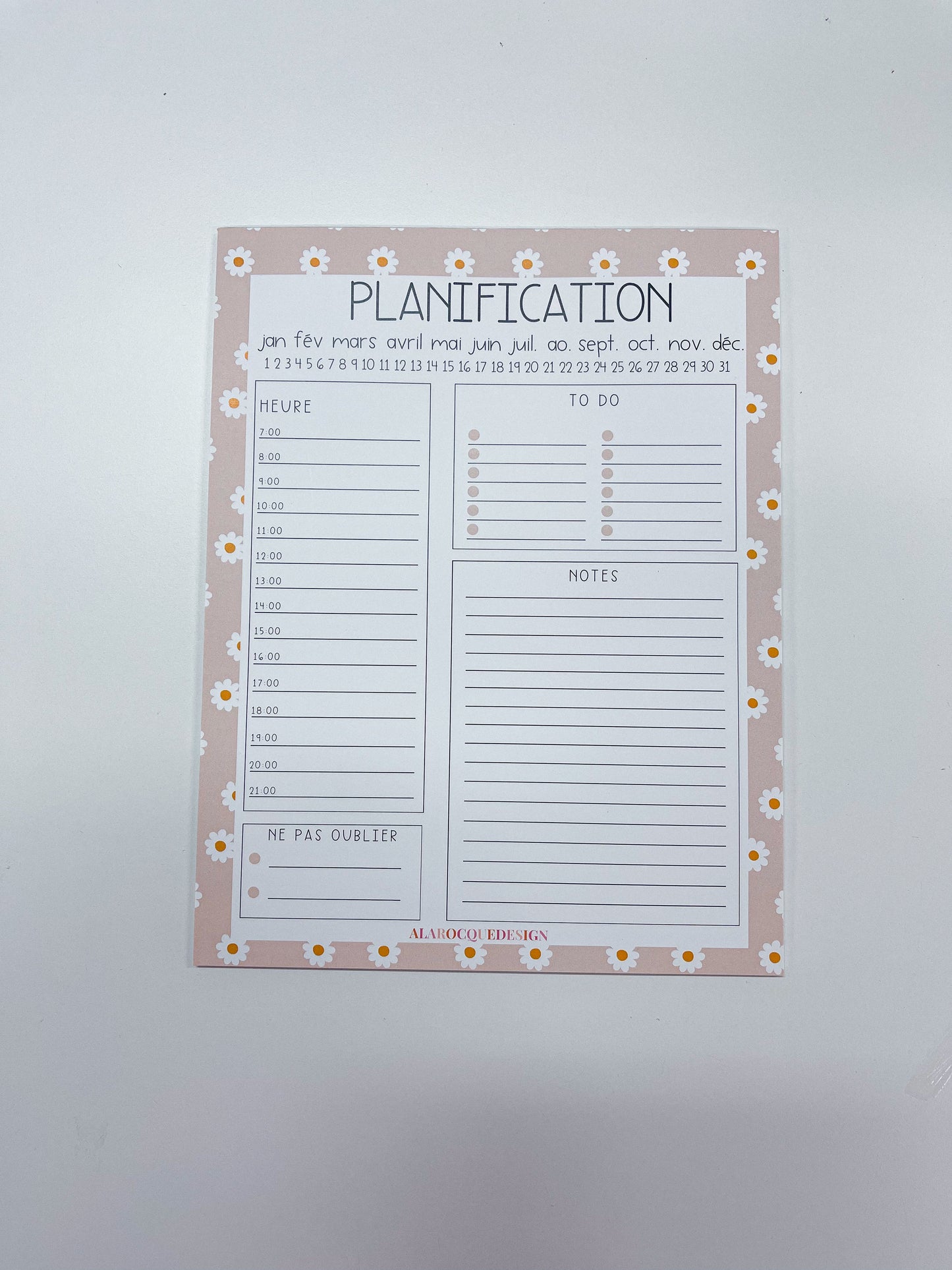 Planificateur journalier | Beige | Marguerites ou Croissants