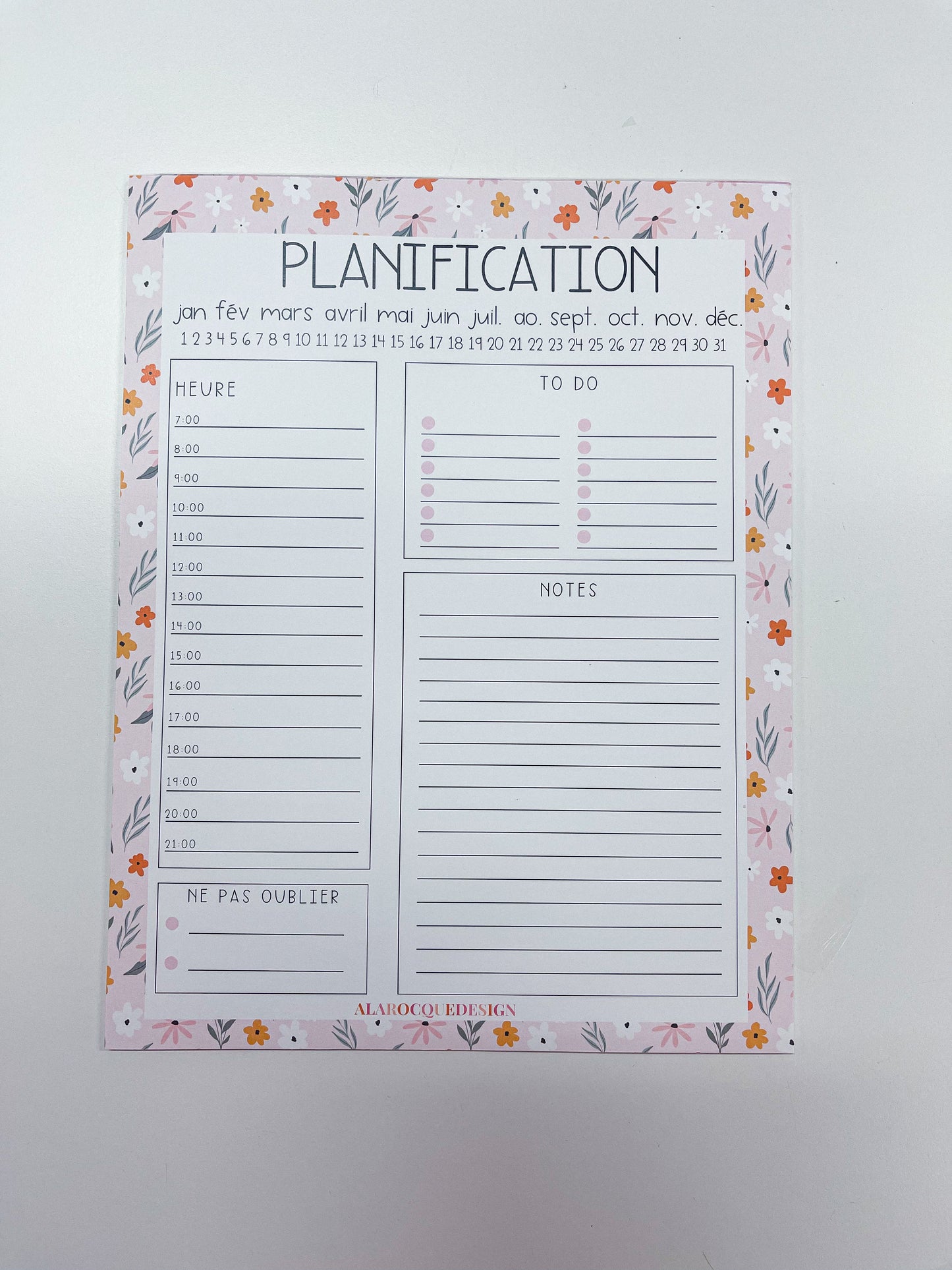 Planificateur journalier | Minimaliste | Fleurs