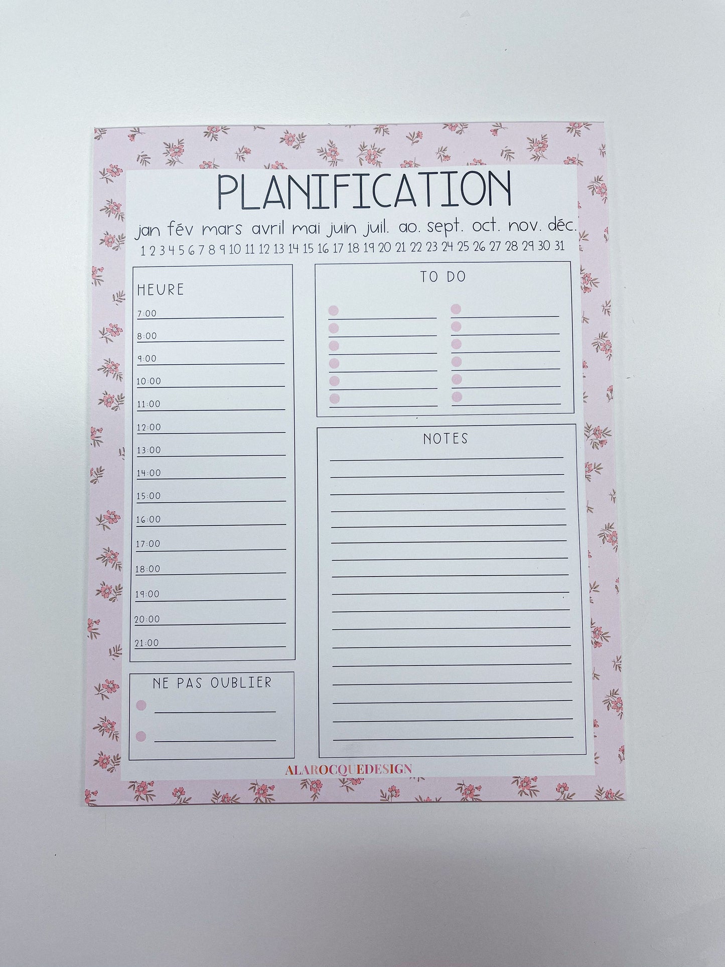 Planificateur journalier | Minimaliste | Fleurs