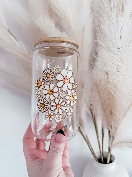 Verre Fleurs 16 oz | 25 oz | Couvercle & Paille Incluse