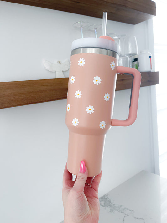 Dark Nude Pink Marguerite Tumbler | 40 oz | Lid &amp; Straw Included