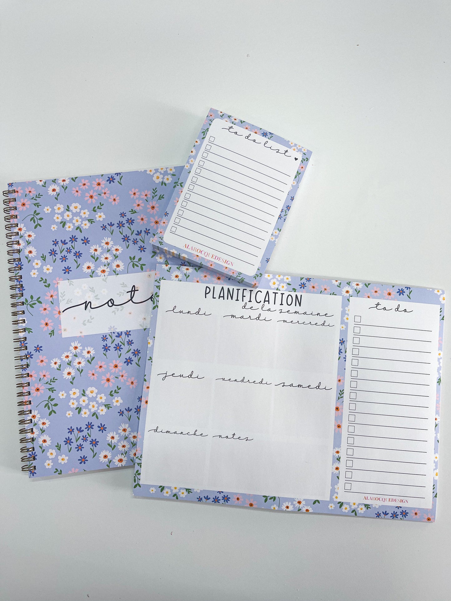 Trio | Notebook | To Do List | Planner | Blue &amp; Pink White Flowers