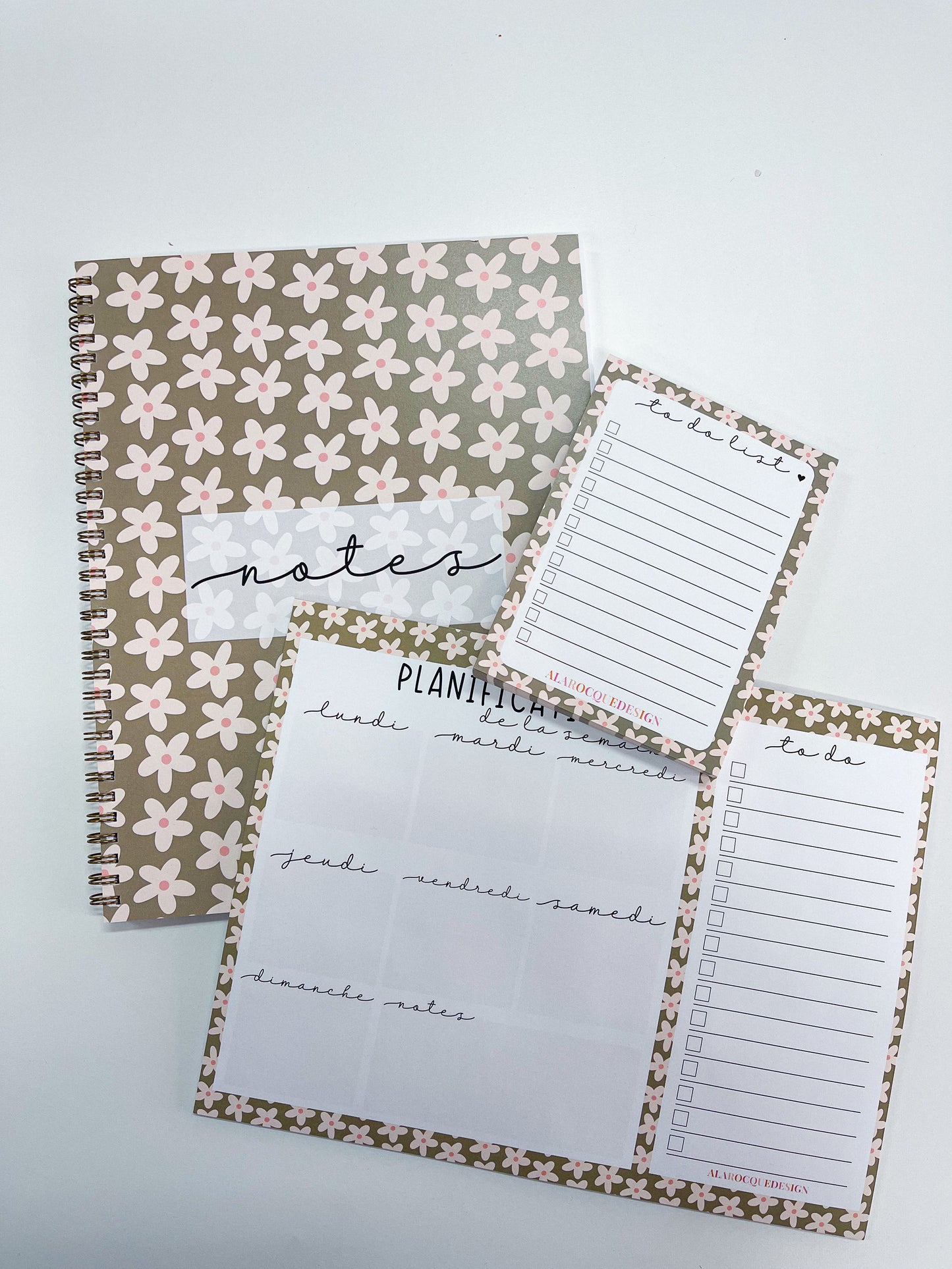 Trio | Notebook | To-Do List | Planner | Sage &amp; Pink Flowers