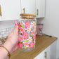 Pink Flowers &amp; Leaf | 16 oz | Lid &amp; Straw Included