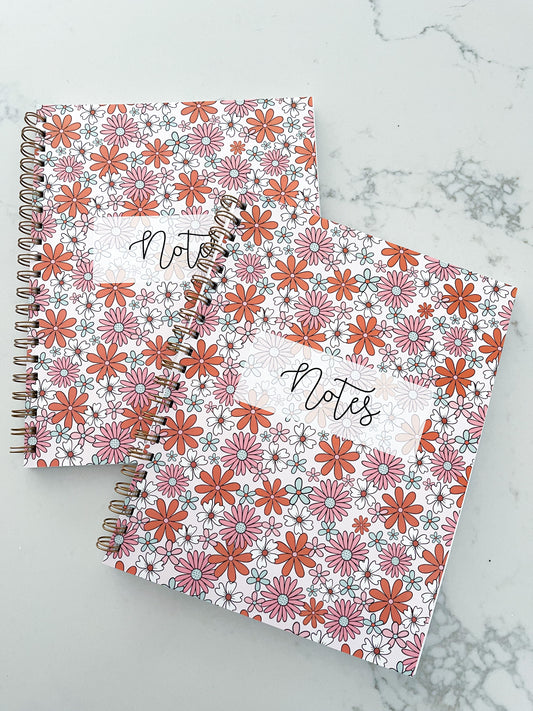 Cahier de notes Fleurs Rétro Bleu Orange | 100 pages