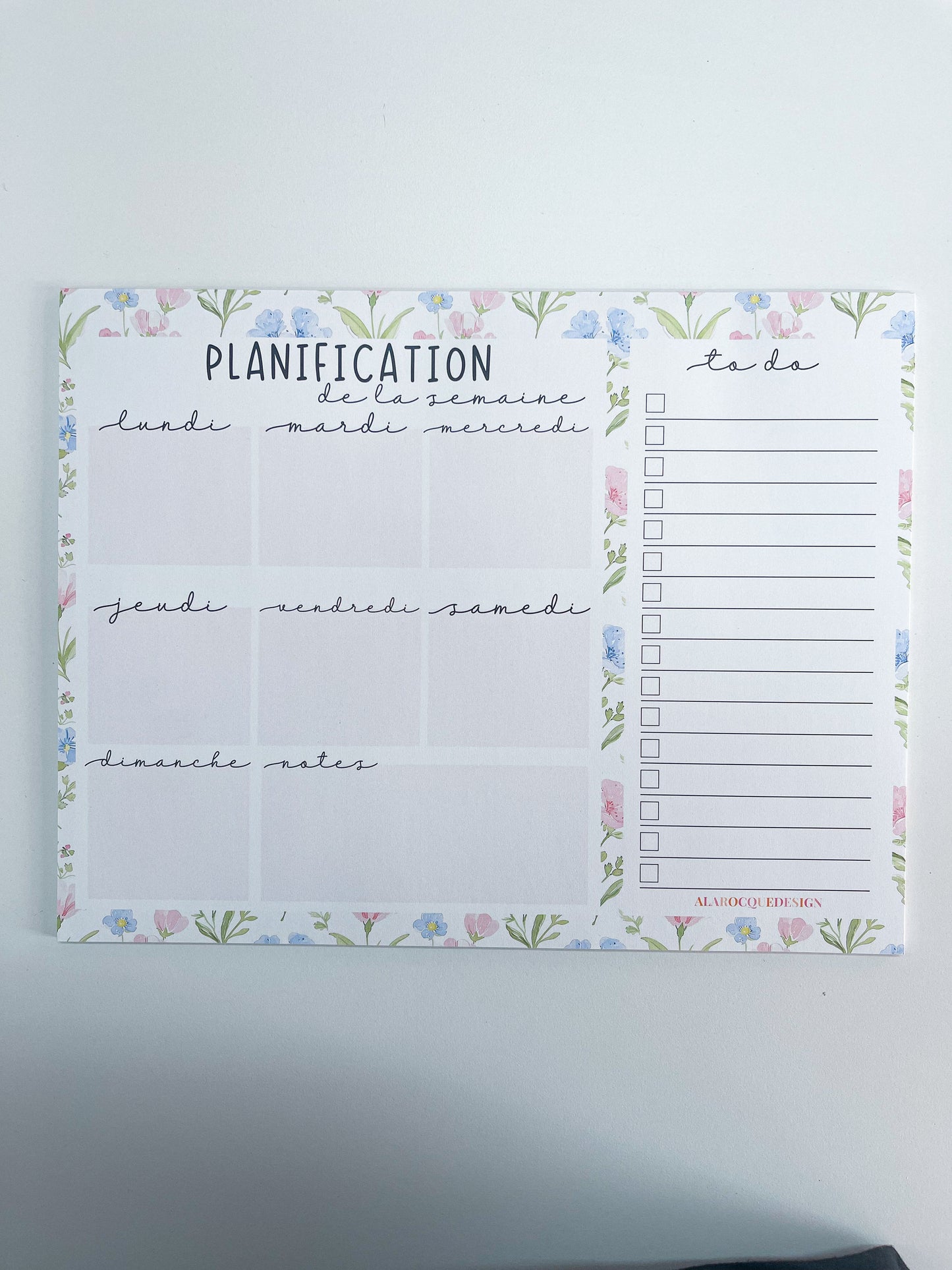 Planificateur de semaine | Fleurs bleues, roses et feuilles | 25 pages