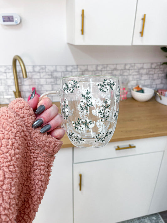 Tasse à café en verre double paroi - Bouquet de fleurs