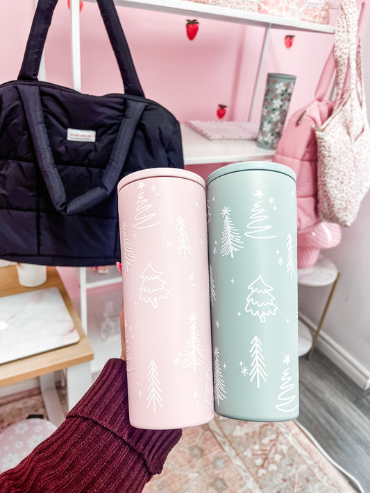 24 oz Sage/Pink Insulated Bottle | White Fir | Christmas Collection | Lid &amp; Straw Included