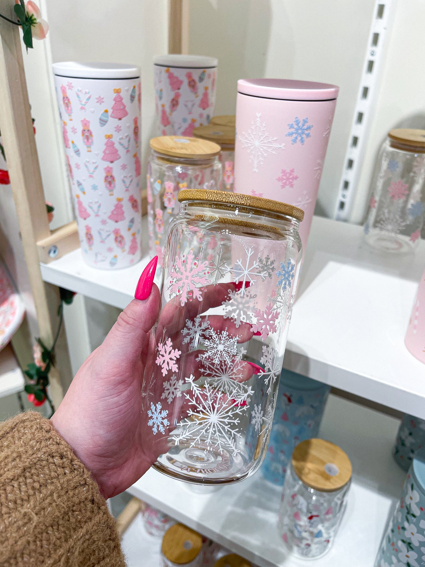 16 oz Tumbler | White, Pink &amp; Blue Snowflakes | Christmas Collection | Lid &amp; Straw Included