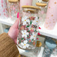 16 oz Glass | White Flowers | Christmas Collection | Lid &amp; Straw Included