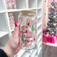 16 oz Glass | Gingerbread House &amp; Fir Trees | Christmas Collection | Lid &amp; Straw Included