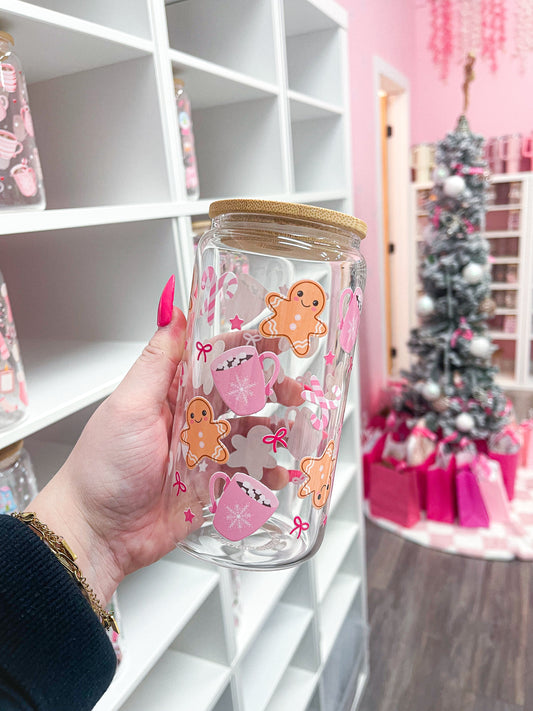 16 oz Tumbler | Gingerbread &amp; Pink Coffee | Christmas Collection | Lid &amp; Straw Included