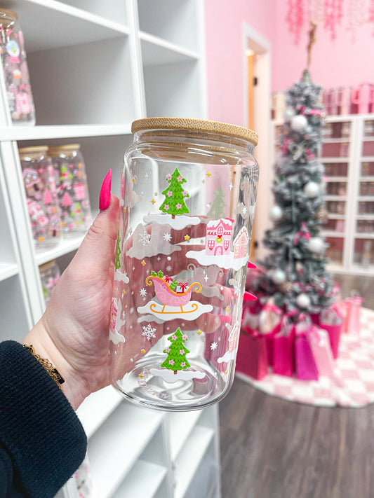 16 oz Glass | Snow Village | Christmas Collection | Lid &amp; Straw Included