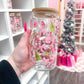 16 oz Glass | Pink and Green Christmas | Christmas Collection | Lid &amp; Straw Included