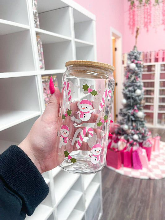 16 oz Glass | Snowman | Christmas Collection | Lid &amp; Straw Included