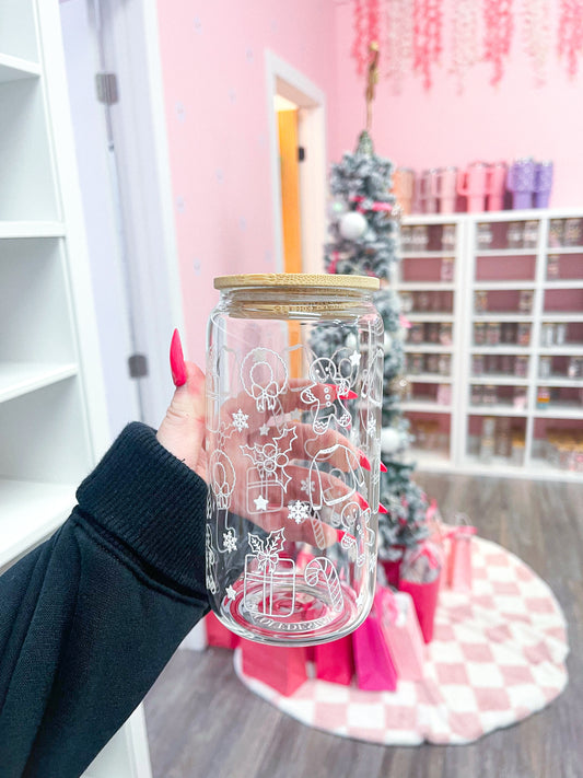 16 oz Glass | Minimalist Christmas | Christmas Collection | Lid &amp; Straw Included