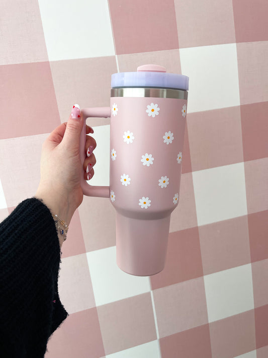 Tumbler Marguerite Rose Blush | 40 oz | Couvercle & Paille Incluse