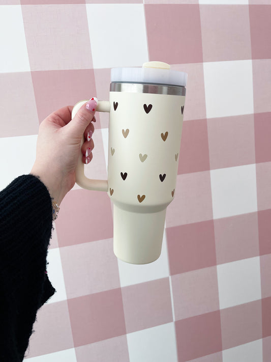 Tumbler Beige Coeur Nude | 40 oz | Couvercle & Paille Incluse